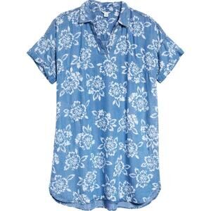 Calson Floral Stamp Chambray Shirtdress Size Medium